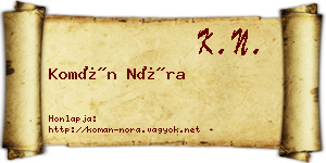 Komán Nóra névjegykártya